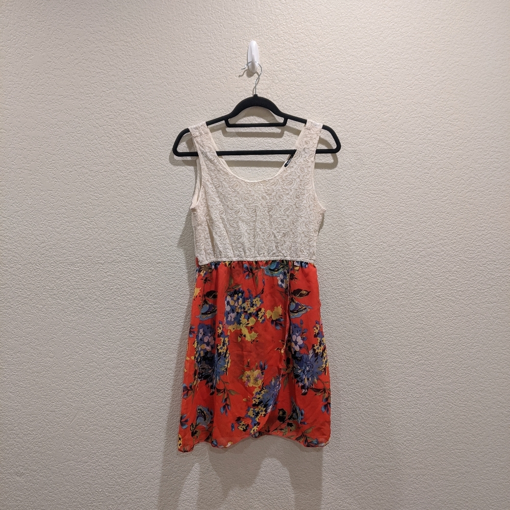 Lace and Floral Flowy Mini Dress